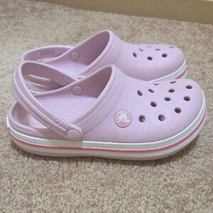 CROCS Kids Classic Clog in Pastel Pink with White & Pink Stripe